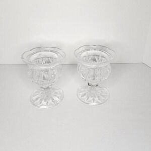 2 VTG Princess House  Clear Cut Lead Crystal Pedestal Vase / Candle Holder
